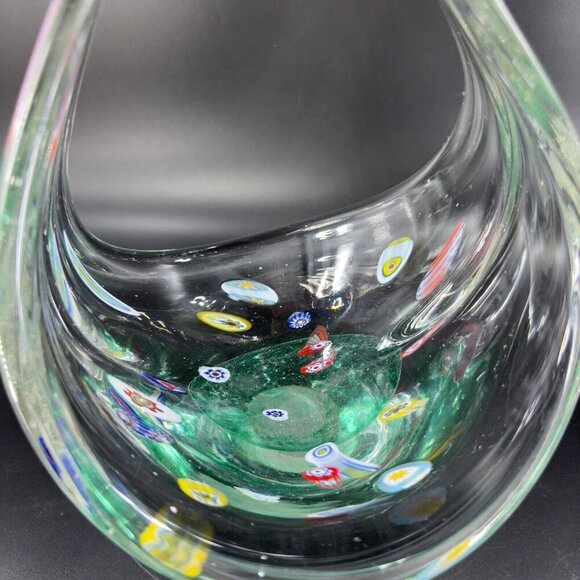 Large Art Glass Basket Bowl Centerpiece With Large Multicolor Millefiori Spots - Picture 6 of 16